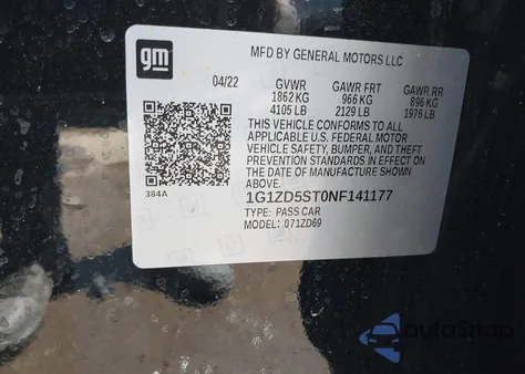 2022 Chevrolet Malibu Fwd Lt из США, поврежденный, VIN 1G1ZD5ST0NF141177